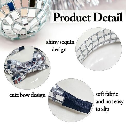 2Pcs Disco Glitter Headband 70s Hair Accessories for Women Sequin Bow Hair Band for 80s 90s Retro Party Outfits Accessories Christmas Birthday Bachelorette Bridal Shower Party Supplies in Kuwait