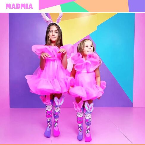 جوارب MADMIA Ballerina Bunny بطول الركبة - جوارب ملونة للأطفال والكبار، هدية يوم جورب ممتعة ومجنونة in Kuwait