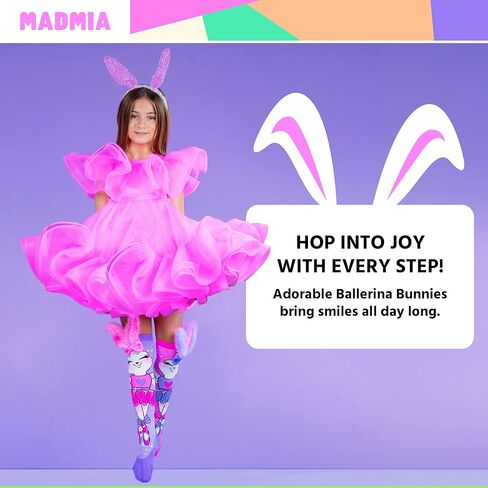 جوارب MADMIA Ballerina Bunny بطول الركبة - جوارب ملونة للأطفال والكبار، هدية يوم جورب ممتعة ومجنونة in Kuwait