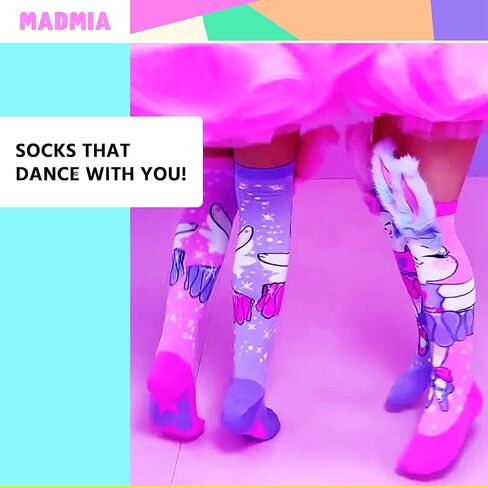 جوارب MADMIA Ballerina Bunny بطول الركبة - جوارب ملونة للأطفال والكبار، هدية يوم جورب ممتعة ومجنونة in Kuwait