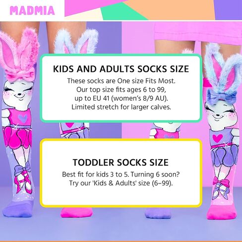 جوارب MADMIA Ballerina Bunny بطول الركبة - جوارب ملونة للأطفال والكبار، هدية يوم جورب ممتعة ومجنونة in Kuwait