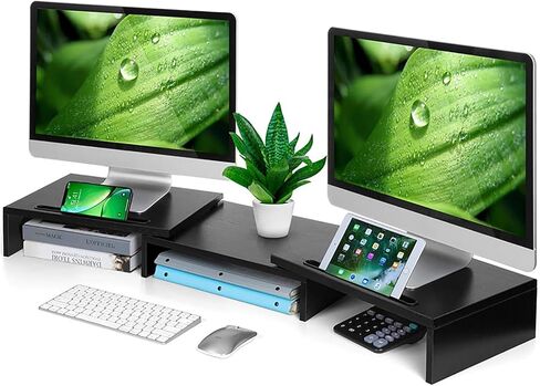 Corner Monitor Stand Dual Monitor Stand with Laptop Computer Holder, Extra Long Revolving Monitor Riser for 2 Monitors, Desktop Organizer Stand for PC Computer Laptop (Color : Blac in Saudi Arabia