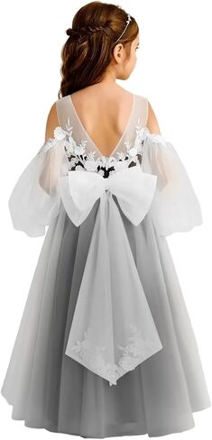 Tulle Flower Girl Dresses for Wedding 3D Floral Lace Appliques First Communion Dress Princess Pageant Gown with Bow in Kuwait