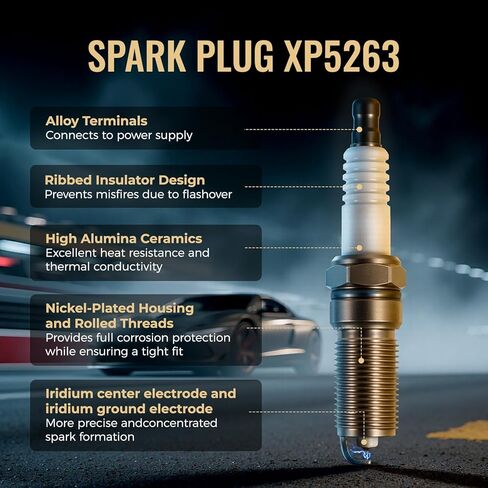 XP5263 Iridium Spark Plugs 4 Pack - Compatible with LaCrosse, Regal, Verano, Chevy Equinox, Malibu, HHR & More - Ideal Spark Plugs for 2.0L, 2.2L, 2.4L L4 Engines - Replacement for 12680076, 12642791 in Kuwait