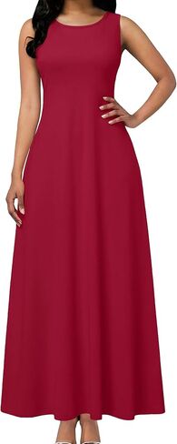 FANDEE Women's Maxi Dress Sleeveless Strap Crew Neck Dress with Pockets Pull‑On Long Casual Maxi Dress for Women in Kuwait