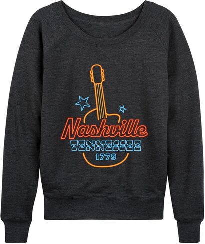 Instant Message - Nashville Neon Sign - Women's French Terry Long Sleeve Pullover in Saudi Arabia