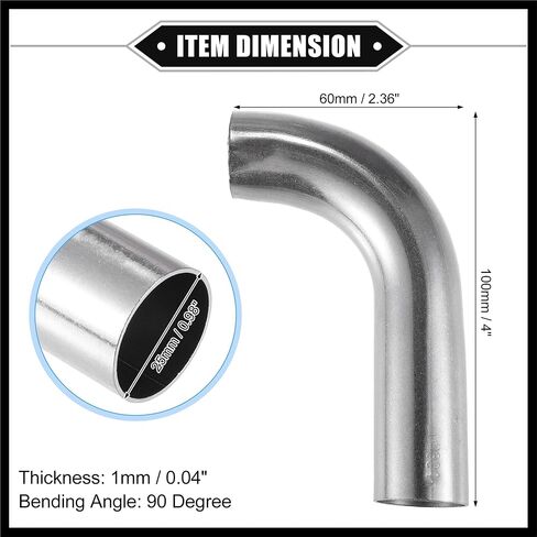 Bend Elbow Pipe Tube, 1" OD 4" 2.36" Leg 90 Degree DIY Exhaust Pipe Intercooler Air Intake Tube Universal for Car Truck Automotive Durable 304 Stainless Steel Durable Material in Saudi Arabia