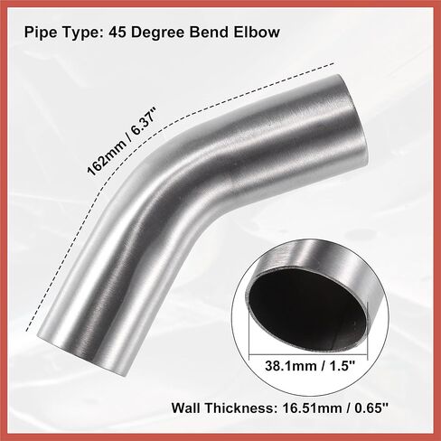 ACROPIX 1 Pcs OD 1.5 Inch 45 Degree Mandrel Bend Elbow SS304 Stainless Steel Bend Tube Exhaust Elbow Pipe for Car Modified Exhaust System Piping Silver Tone Car Parts in Saudi Arabia