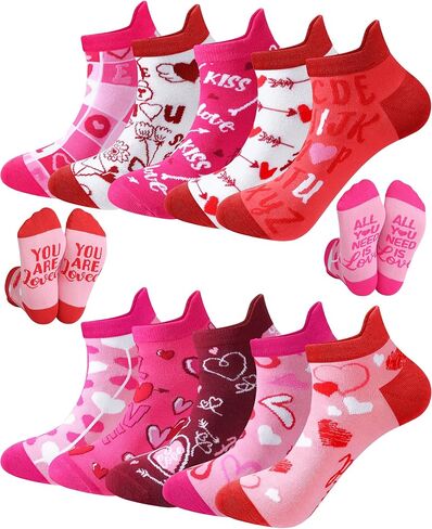 Haysandy 10 Pairs Valentine’s Day Socks for Women, Heart Love Pattern Ankle Socks Bulk, Cute Novelty Valentine Gifts for Girlfriend, Wife, Friends in Saudi Arabia