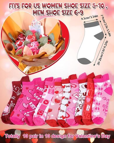Haysandy 10 Pairs Valentine’s Day Socks for Women, Heart Love Pattern Ankle Socks Bulk, Cute Novelty Valentine Gifts for Girlfriend, Wife, Friends in Saudi Arabia