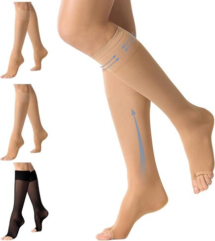 3 Pairs Open Toe Compression Socks for Women Knee High Stockings 40D Nylons in Kuwait