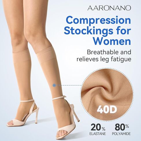 3 Pairs Open Toe Compression Socks for Women Knee High Stockings 40D Nylons in Saudi Arabia