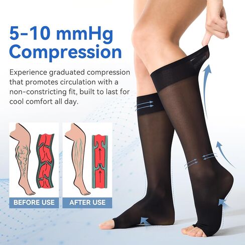 3 Pairs Open Toe Compression Socks for Women Knee High Stockings 40D Nylons in Saudi Arabia