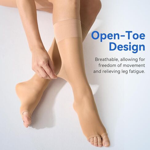 3 Pairs Open Toe Compression Socks for Women Knee High Stockings 40D Nylons in Saudi Arabia
