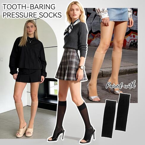 3 Pairs Open Toe Compression Socks for Women Knee High Stockings 40D Nylons in Saudi Arabia