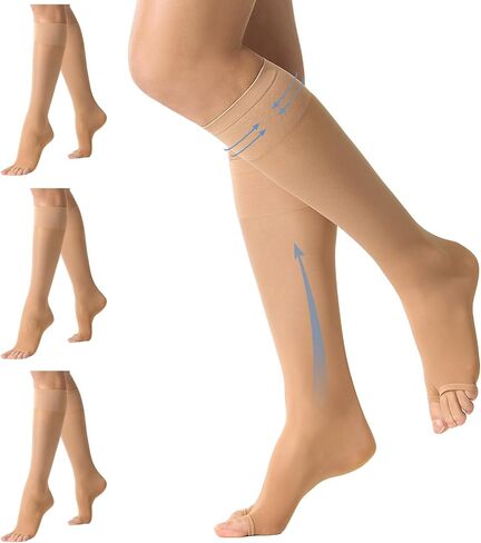 3 Pairs Open Toe Compression Socks for Women Knee High Stockings 40D Nylons in Saudi Arabia