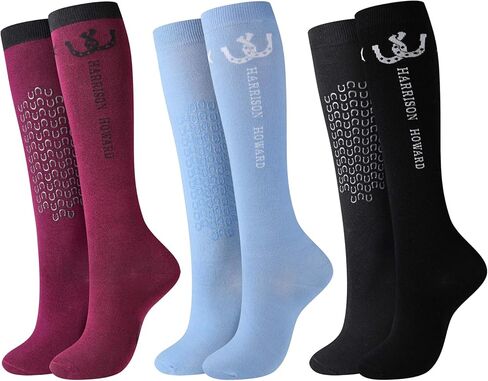 Harrison Howard Equestrian Knee-High Socks 3-Pairs Moisture-Wicking Silicone Anti-Slip Compatible with Long Boots/Short Boots in Saudi Arabia