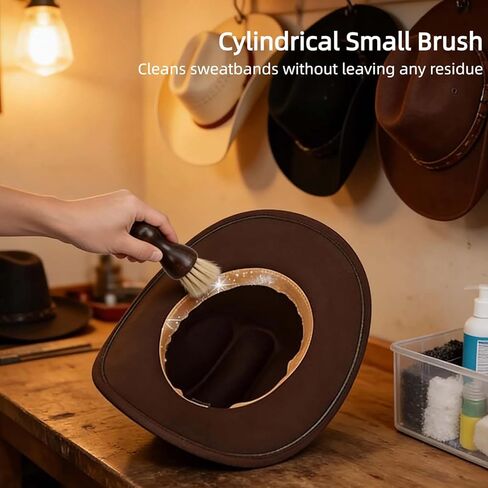 5 Pcs Horsehair Felt Hat Brush Kit with Cleaning Sponge, Removes Dust, Lint, Sweatband Buildup & Pet Hair, Versatile Care for Cowboys, Fedoras, Baseball Caps, Suits, Shoes in Saudi Arabia