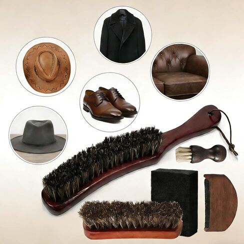 5 Pcs Horsehair Felt Hat Brush Kit with Cleaning Sponge, Removes Dust, Lint, Sweatband Buildup & Pet Hair, Versatile Care for Cowboys, Fedoras, Baseball Caps, Suits, Shoes in Saudi Arabia
