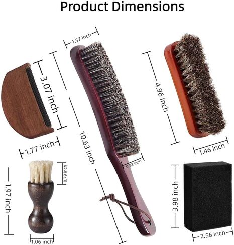 5 Pcs Horsehair Felt Hat Brush Kit with Cleaning Sponge, Removes Dust, Lint, Sweatband Buildup & Pet Hair, Versatile Care for Cowboys, Fedoras, Baseball Caps, Suits, Shoes in Saudi Arabia