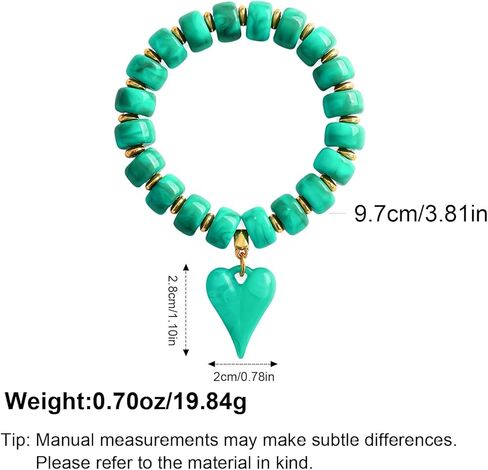 Acrylic Beaded Bracelet for Women Heart Charm Statement Chunky Stretch Bracelet Turquoise Tone Resin Beads Stackable Bracelets Fashion Jewelry Gifts in Kuwait