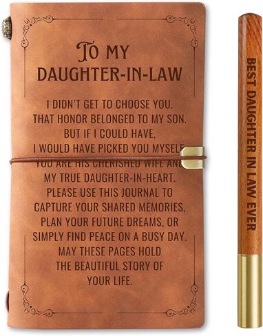 هدايا InnoBeta Daughter in Law، إلى دفتر يوميات My Daughter-in-law مع قلم، دفتر رسم قابل لإعادة الملء، مذكرات سفر، مخطط مبطن، 7 × 5 بوصات، بني in Saudi Arabia