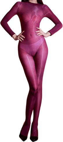 LESOYA Women's Long Sleeve Bodysuit Catsuit Oil Shiny Bodystocking Silky Body Stockings for Women in Saudi Arabia