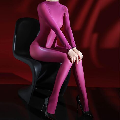 LESOYA Women's Long Sleeve Bodysuit Catsuit Oil Shiny Bodystocking Silky Body Stockings for Women in Saudi Arabia