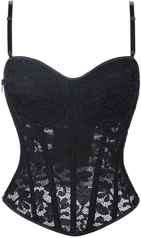 SHYMMUO Black Corset Top for Women Sexy Lace Floral Bustier Corset Tank Cami Top Gothic Lingerie Club Party Halloween Outfit in Kuwait