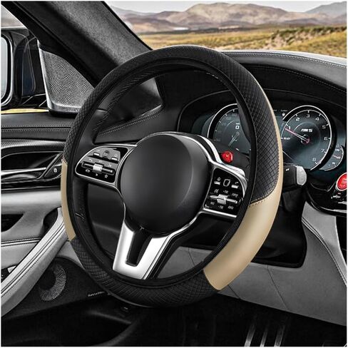 Car Steering Wheel Cover, 15 Inch Carbon Fiber Leather Anti-Slip Steering Wheel Protective Cover, Breathable Elastic Steering Wheel Warp Interior Accessories for Most Cars (Black & Pink) in Saudi Arabia