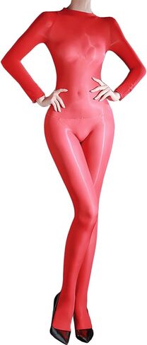 LESOYA Women's Long Sleeve Bodysuit Catsuit Oil Shiny Bodystocking Silky Body Stockings for Women in Saudi Arabia