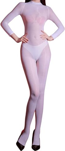 LESOYA Women's Long Sleeve Bodysuit Catsuit Oil Shiny Bodystocking Silky Body Stockings for Women in Saudi Arabia