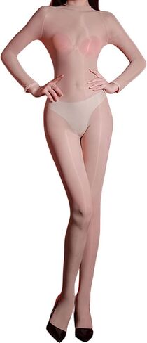 LESOYA Women's Long Sleeve Bodysuit Catsuit Oil Shiny Bodystocking Silky Body Stockings for Women in Saudi Arabia