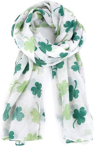 St. Patrick's Day Shamrock Scarf Irish Clover White Green Scarves Shamrock Patterns Satin Scarf in Kuwait