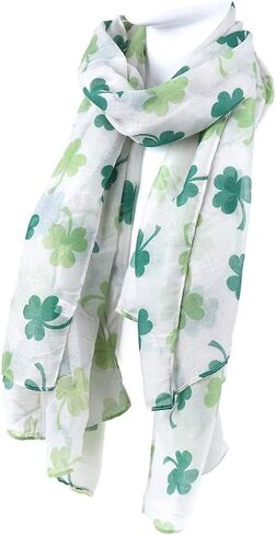 St. Patrick's Day Shamrock Scarf Irish Clover White Green Scarves Shamrock Patterns Satin Scarf in Kuwait