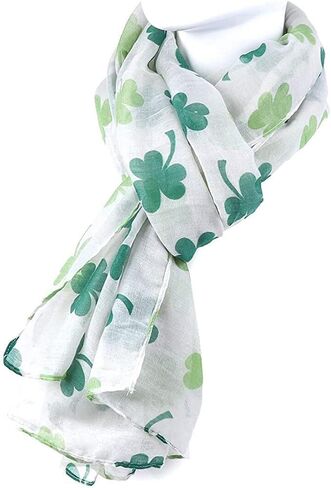 St. Patrick's Day Shamrock Scarf Irish Clover White Green Scarves Shamrock Patterns Satin Scarf in Kuwait