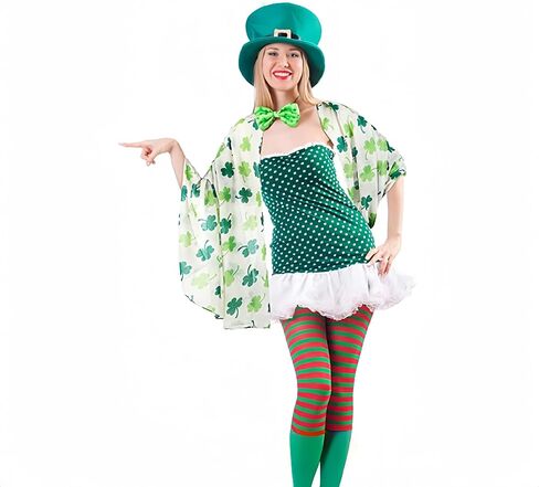 St. Patrick's Day Shamrock Scarf Irish Clover White Green Scarves Shamrock Patterns Satin Scarf in Kuwait