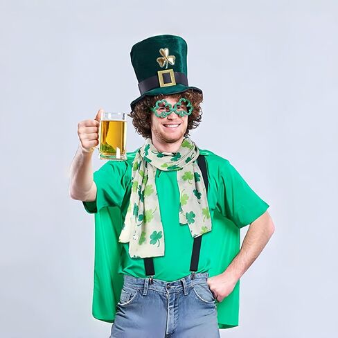 St. Patrick's Day Shamrock Scarf Irish Clover White Green Scarves Shamrock Patterns Satin Scarf in Kuwait