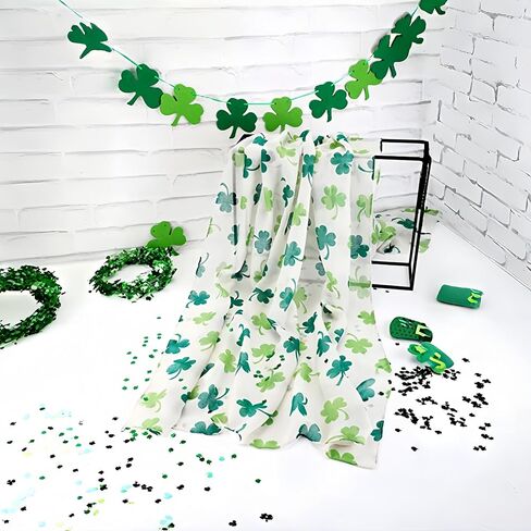 St. Patrick's Day Shamrock Scarf Irish Clover White Green Scarves Shamrock Patterns Satin Scarf in Kuwait