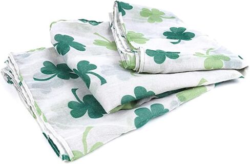 St. Patrick's Day Shamrock Scarf Irish Clover White Green Scarves Shamrock Patterns Satin Scarf in Kuwait