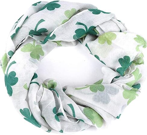 St. Patrick's Day Shamrock Scarf Irish Clover White Green Scarves Shamrock Patterns Satin Scarf in Kuwait