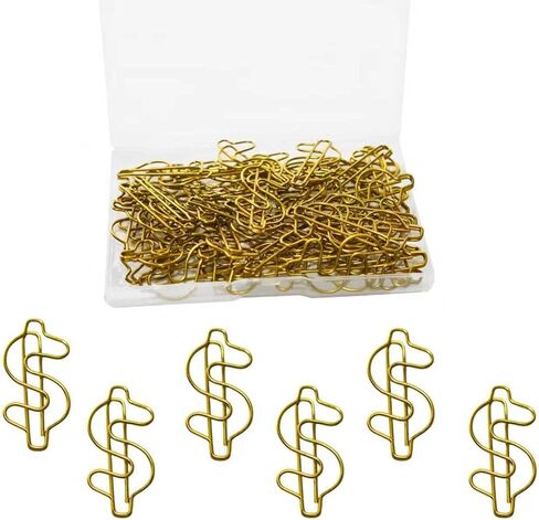 50PCS Creative Golden Dollar Sign Paper Clips Bookmarks, Cute Shaped Paper Clips, Metal Paperclips, School and Personal Material Organization. in Saudi Arabia