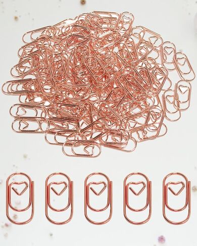 100pcs Rose Gold Heart Paper Clips - Romantic Love Shaped Mini Clips for Photos/Bookmarks/Documents, Cute Office Supplies in Saudi Arabia