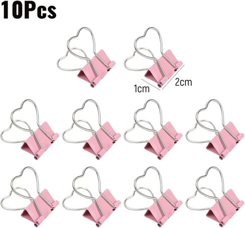 10Pcs Heart Pink Binder Clip Heart Shape Handle Metal Paper Clips for Office School Home Supplies ﻿ in Saudi Arabia