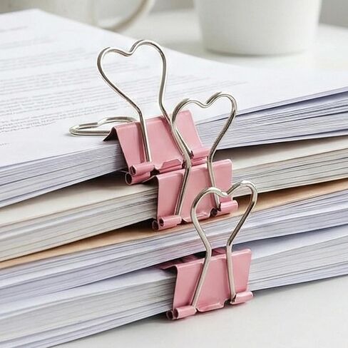 10Pcs Heart Pink Binder Clip Heart Shape Handle Metal Paper Clips for Office School Home Supplies ﻿ in Saudi Arabia