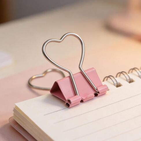 10Pcs Heart Pink Binder Clip Heart Shape Handle Metal Paper Clips for Office School Home Supplies ﻿ in Saudi Arabia