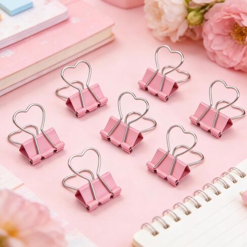 10Pcs Heart Pink Binder Clip Heart Shape Handle Metal Paper Clips for Office School Home Supplies ﻿ in Saudi Arabia