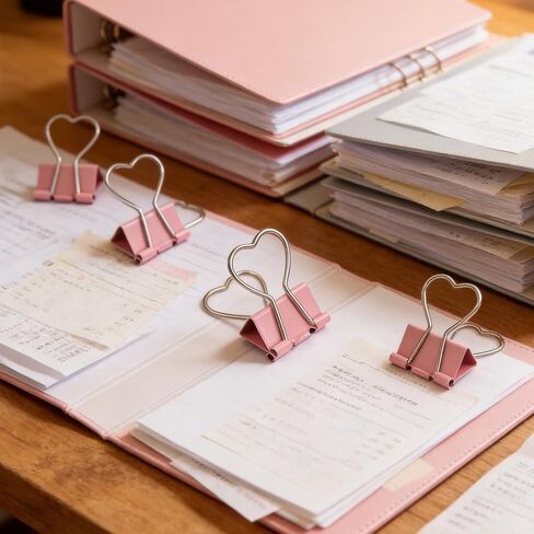 10Pcs Heart Pink Binder Clip Heart Shape Handle Metal Paper Clips for Office School Home Supplies ﻿ in Saudi Arabia