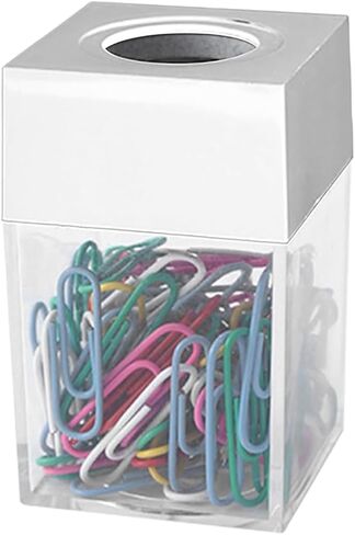 Color Innovative Magnetic Paper Clip Box Holder Office Transparent with 18Pcs Clips Work (White) in Saudi Arabia