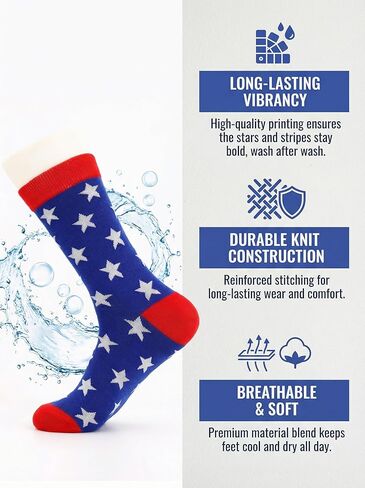 Kodal Amercian Flag Socks for Men and Women 3 Pairs 4th July Middle Funny Socks Star and Stripe Patriotic Freedom Day Gifts in Saudi Arabia